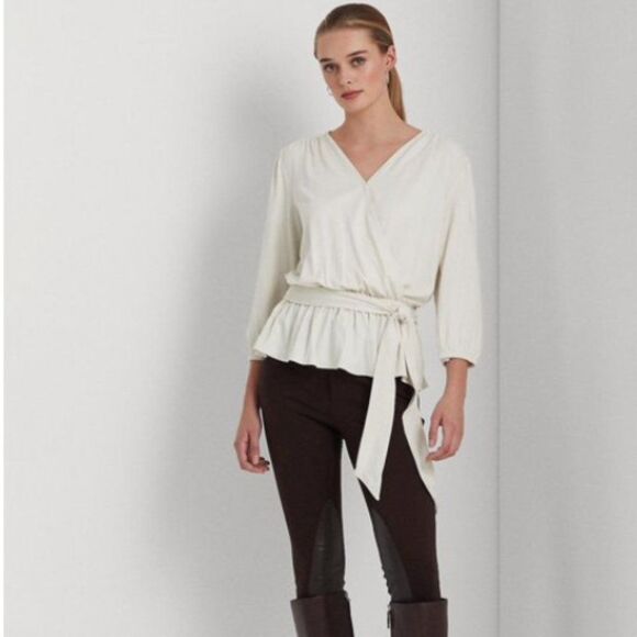 Lauren Ralph Lauren Tops - NWT LAUREN RALPH LAUREN JERSEY PEPLUM BELTED SIDE TIE BLOUSE/TOP CREAM M $98